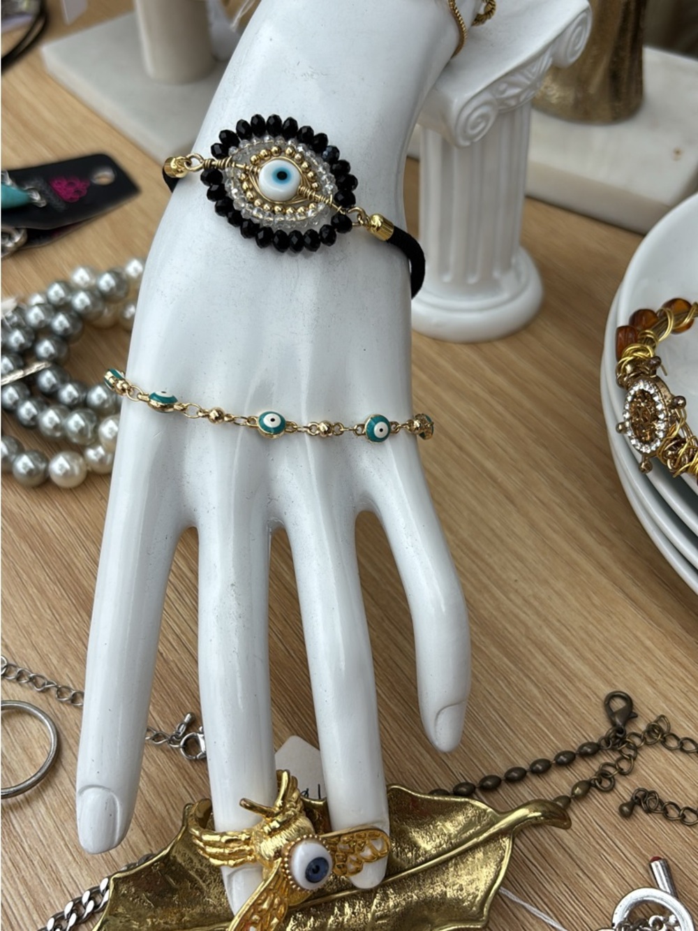 Evil Eye Beaded Bracelet - Black & Turquoise -